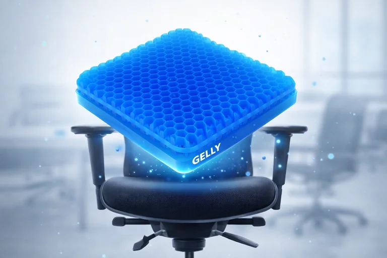 Blue honeycomb GELLY Pad above an office chair